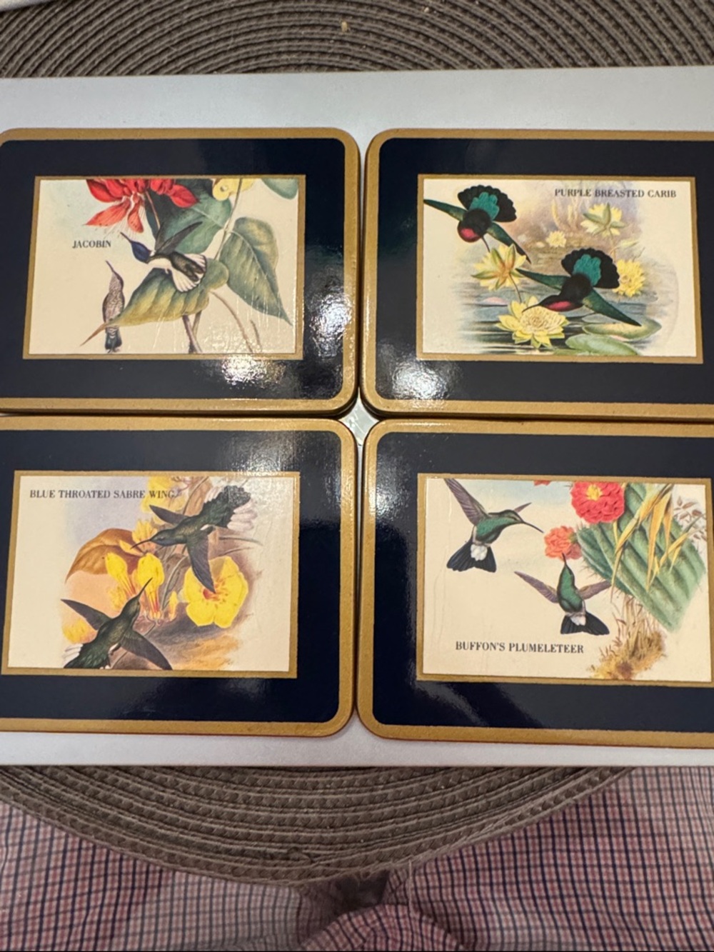 Jacob Hummingbird Floral Decorative Tin - Navy, Gold, Cream